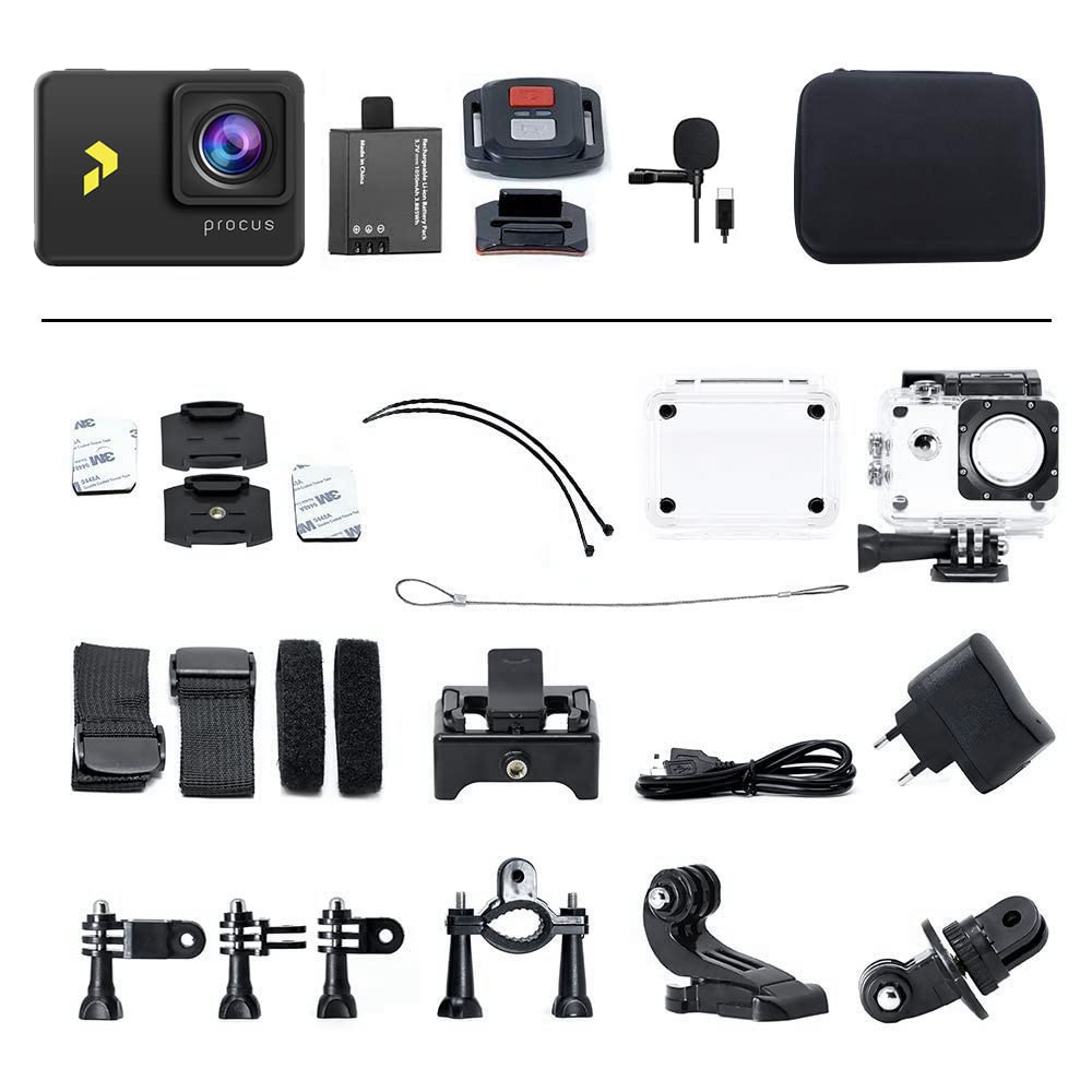 PROCUS Rush 3.0 (Full Pack) 24MP 4K 60fps Action Camera with 24+ Accessories Waterproof with 6 Axis Gyro Video Stabilization, Type-C External Mic, 2X 1050 mAh Batteries and WiFi (with EIS)