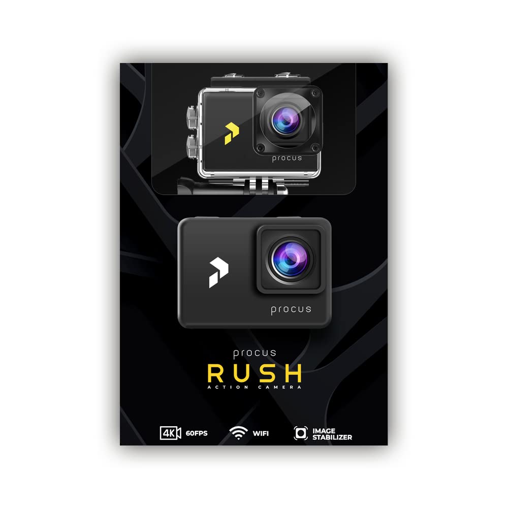 PROCUS Rush 3.0 (Full Pack) 24MP 4K 60fps Action Camera with 24+ Accessories Waterproof with 6 Axis Gyro Video Stabilization, Type-C External Mic, 2X 1050 mAh Batteries and WiFi (with EIS)
