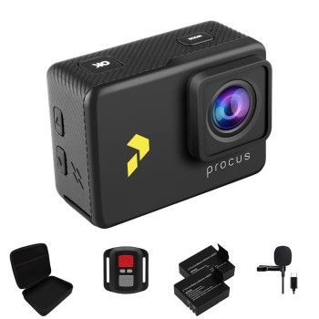PROCUS Rush 3.0 (Full Pack) 24MP 4K 60fps Action Camera with 24+ Accessories Waterproof with 6 Axis Gyro Video Stabilization, Type-C External Mic, 2X 1050 mAh Batteries and WiFi (with EIS)