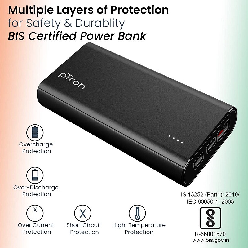 PTron 20000 mAh Lithium_Polymer Dynamo Zip Power Bank with 18 Watt Fast Charging (Black)