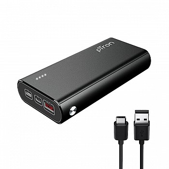 PTron 20000 mAh Lithium_Polymer Dynamo Zip Power Bank with 18 Watt Fast Charging (Black)