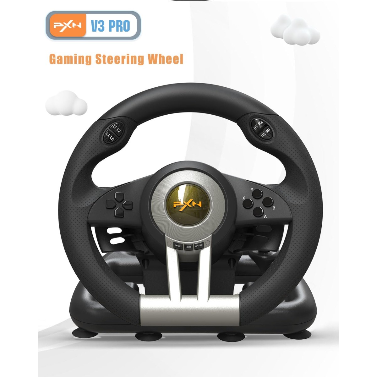 PXN V3 Pro Racing Steering Wheel and Pedals, 180° Steering Wheel with Pedal Board, Paddle Shifters and Vibration Feedback, Game Steering Wheel for PS4, Xbox One, PC, Xbox Series X|S, PS3, Switch -