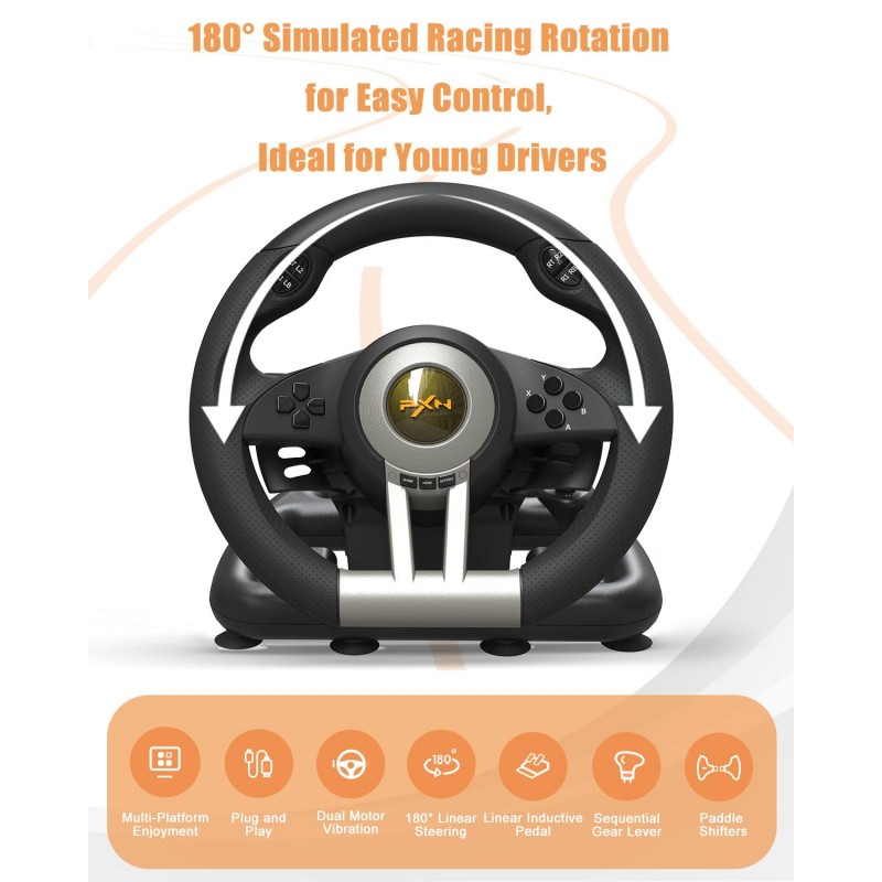 PXN V3 Pro Racing Steering Wheel and Pedals, 180° Steering Wheel with Pedal Board, Paddle Shifters and Vibration Feedback, Game Steering Wheel for PS4, Xbox One, PC, Xbox Series X|S, PS3, Switch - PXN V3 Pro Racing Steering Wheel and Pedals, 180° Steering Wheel with Pedal Board, Paddle Shifters and Vibration Feedback, Game Steering Wheel for PS4, Xbox One, PC, Xbox Series X|S, PS3, Switch -