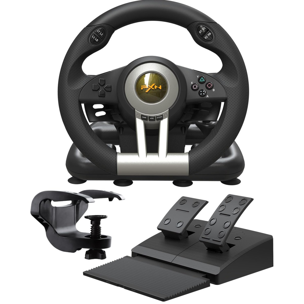 PXN V3 Pro Racing Steering Wheel and Pedals, 180° Steering Wheel with Pedal Board, Paddle Shifters and Vibration Feedback, Game Steering Wheel for PS4, Xbox One, PC, Xbox Series X|S, PS3, Switch -