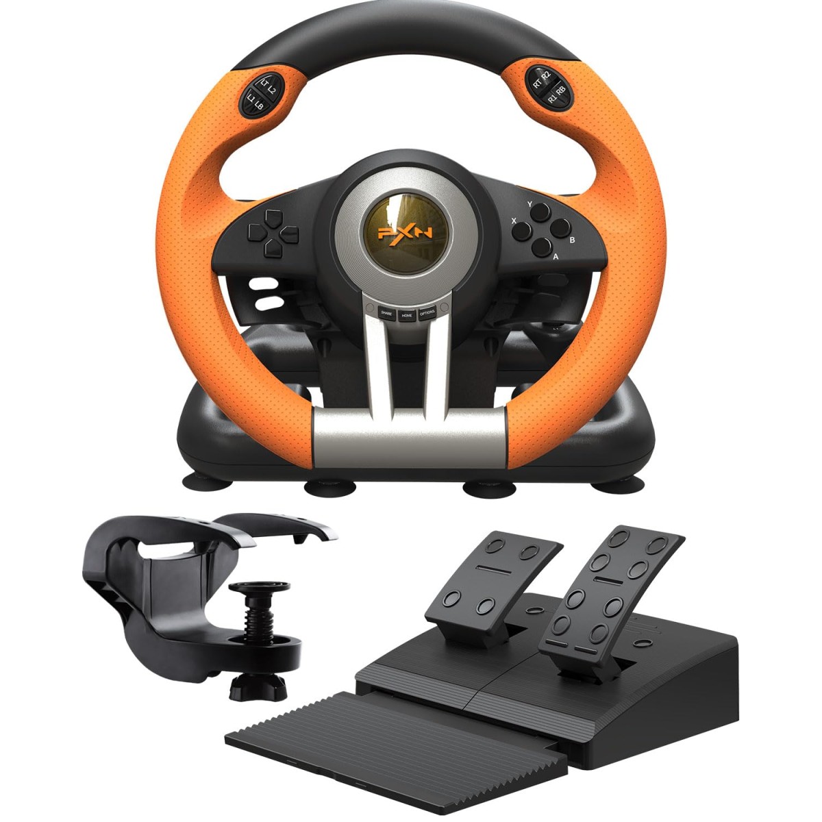 PXN V3 Pro Racing Steering Wheel and Pedals, 180° Steering Wheel with Pedal Board, Paddle Shifters and Vibration Feedback, Game Steering Wheel for PS4, Xbox One, PC, Xbox Series X|S, PS3, Switch -
