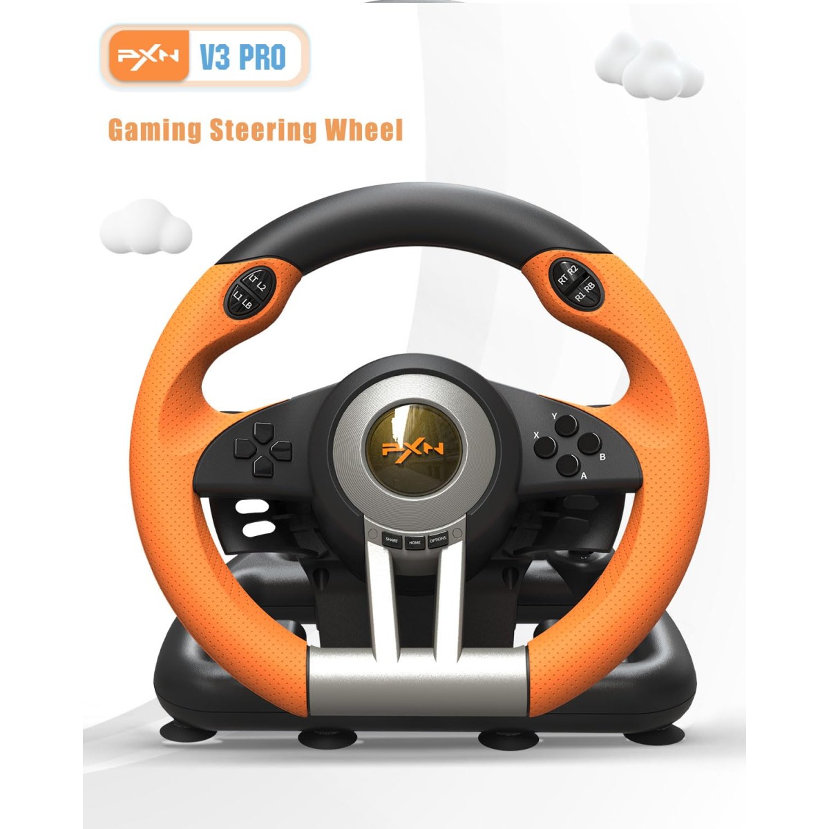 PXN V3 Pro Racing Steering Wheel and Pedals, 180° Steering Wheel with Pedal Board, Paddle Shifters and Vibration Feedback, Game Steering Wheel for PS4, Xbox One, PC, Xbox Series X|S, PS3, Switch -