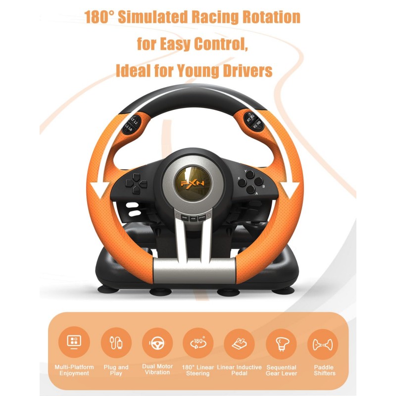 PXN V3 Pro Racing Steering Wheel and Pedals, 180° Steering Wheel with Pedal Board, Paddle Shifters and Vibration Feedback, Game Steering Wheel for PS4, Xbox One, PC, Xbox Series X|S, PS3, Switch - PXN V3 Pro Racing Steering Wheel and Pedals, 180° Steering Wheel with Pedal Board, Paddle Shifters and Vibration Feedback, Game Steering Wheel for PS4, Xbox One, PC, Xbox Series X|S, PS3, Switch -