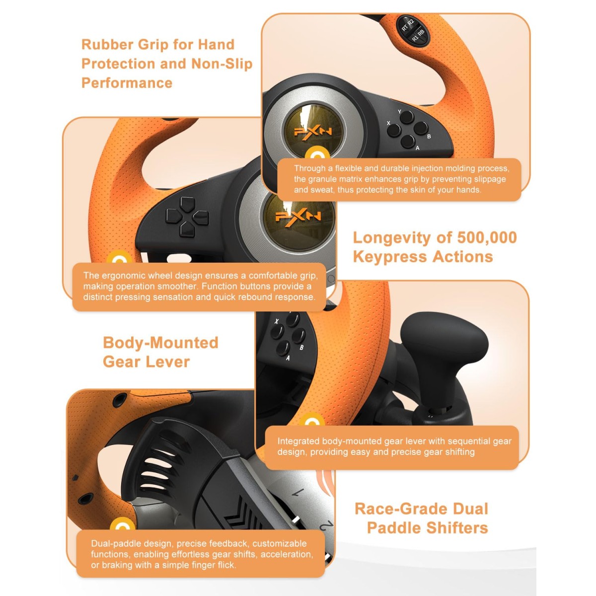 PXN V3 Pro Racing Steering Wheel and Pedals, 180° Steering Wheel with Pedal Board, Paddle Shifters and Vibration Feedback, Game Steering Wheel for PS4, Xbox One, PC, Xbox Series X|S, PS3, Switch -