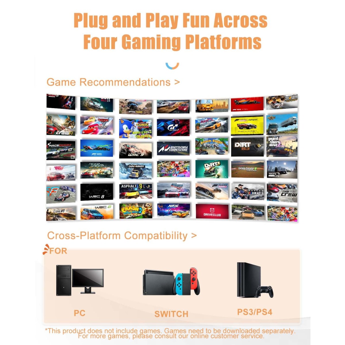 PXN V3 Pro Racing Steering Wheel and Pedals, 180° Steering Wheel with Pedal Board, Paddle Shifters and Vibration Feedback, Game Steering Wheel for PS4, Xbox One, PC, Xbox Series X|S, PS3, Switch -