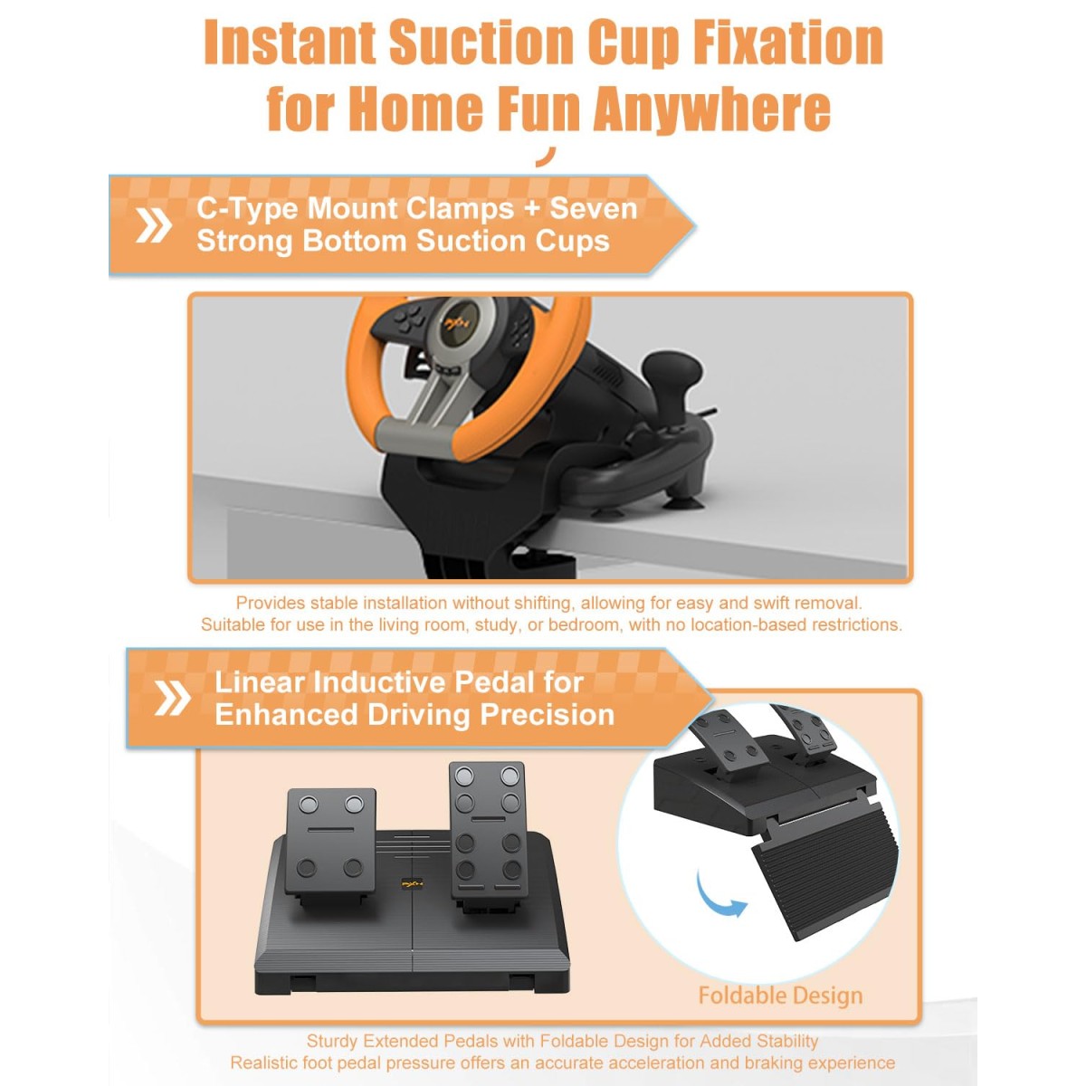 PXN V3 Pro Racing Steering Wheel and Pedals, 180° Steering Wheel with Pedal Board, Paddle Shifters and Vibration Feedback, Game Steering Wheel for PS4, Xbox One, PC, Xbox Series X|S, PS3, Switch -