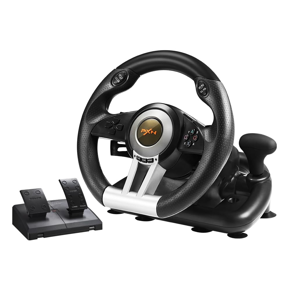 PXN V3 Pro Racing Steering Wheel and Pedals, 180° Steering Wheel with Pedal Board, Paddle Shifters and Vibration Feedback, Game Steering Wheel for PS4, Xbox One, PC, Xbox Series X|S, PS3, Switch -