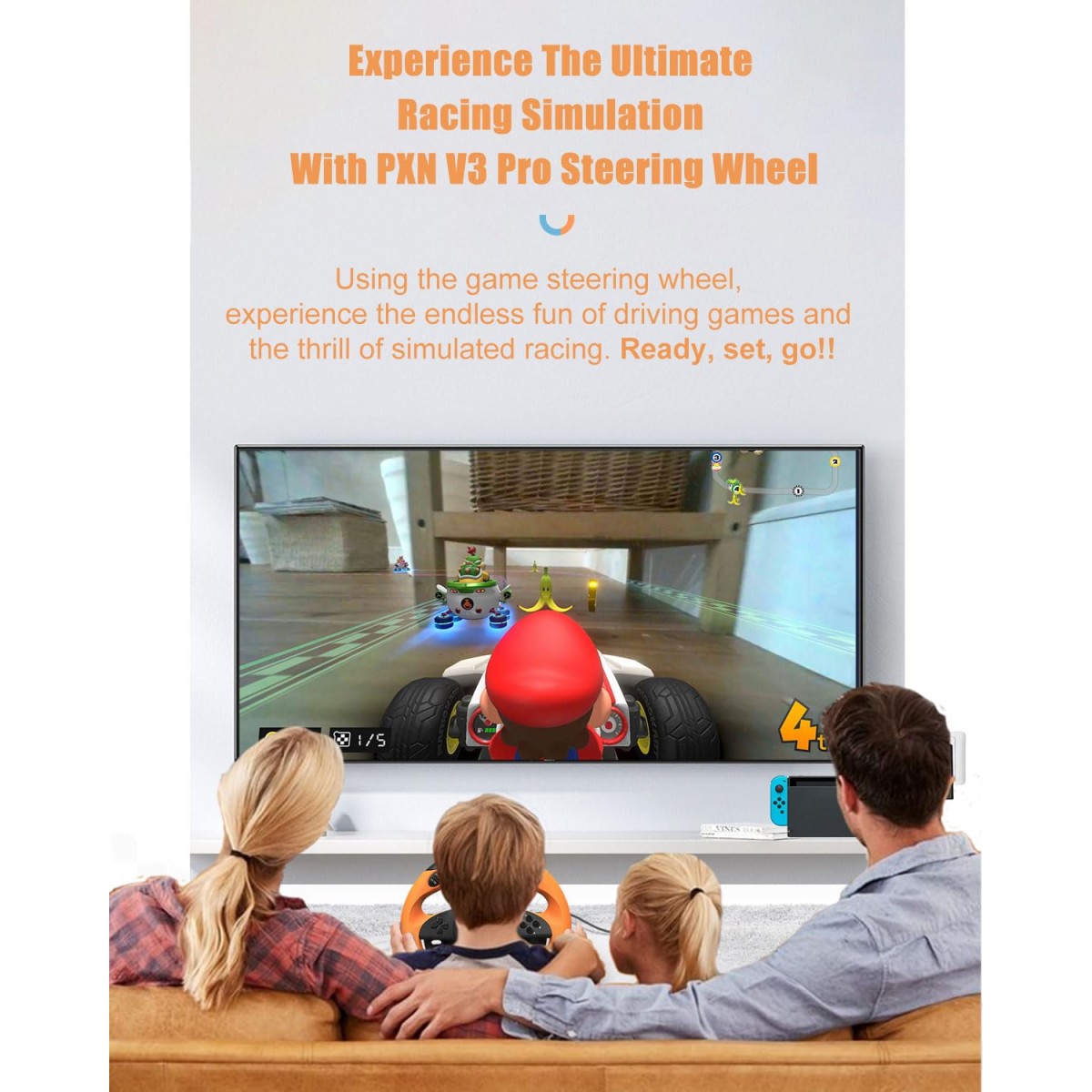 PXN V3 Pro Racing Steering Wheel and Pedals, 180° Steering Wheel with Pedal Board, Paddle Shifters and Vibration Feedback, Game Steering Wheel for PS4, Xbox One, PC, Xbox Series X|S, PS3, Switch -