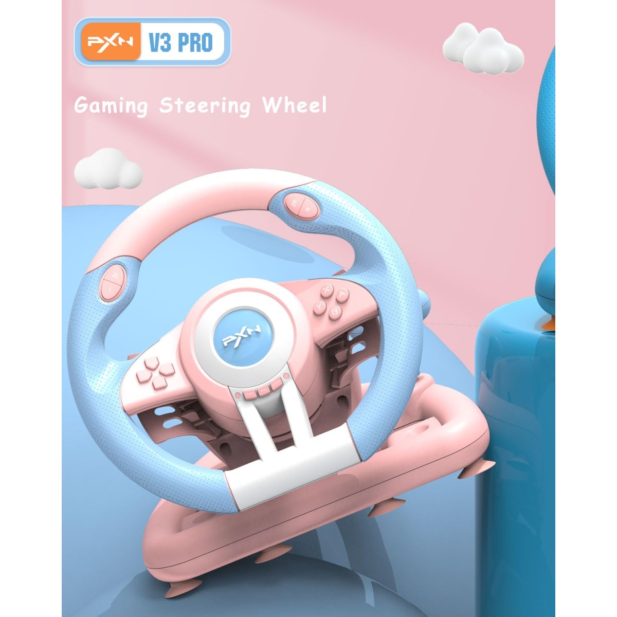 PXN V3 Pro Racing Steering Wheel and Pedals, 180° Steering Wheel with Pedal Board, Paddle Shifters and Vibration Feedback, Game Steering Wheel for PS4, Xbox One, PC, Xbox Series X|S, PS3, Switch -