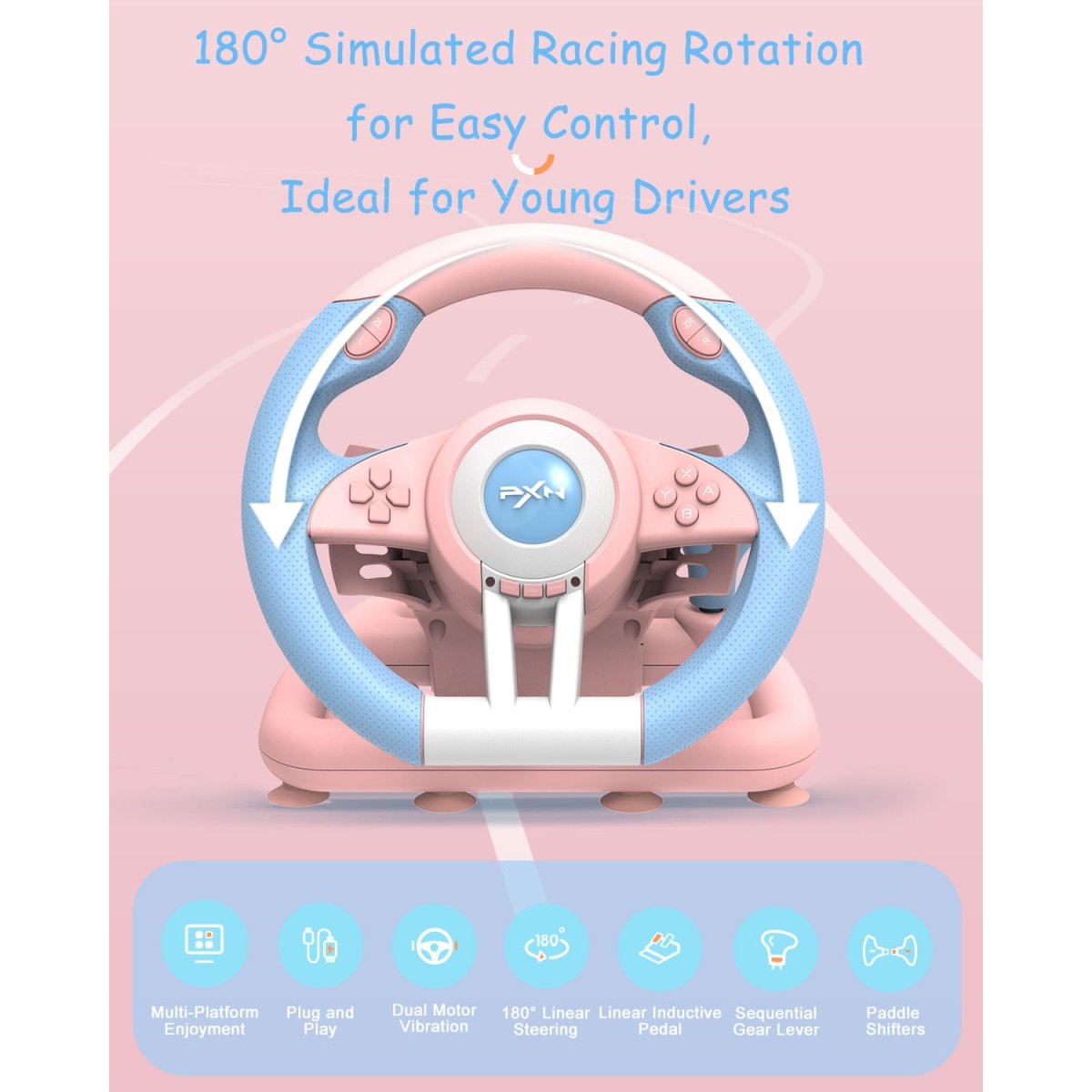 PXN V3 Pro Racing Steering Wheel and Pedals, 180° Steering Wheel with Pedal Board, Paddle Shifters and Vibration Feedback, Game Steering Wheel for PS4, Xbox One, PC, Xbox Series X|S, PS3, Switch -