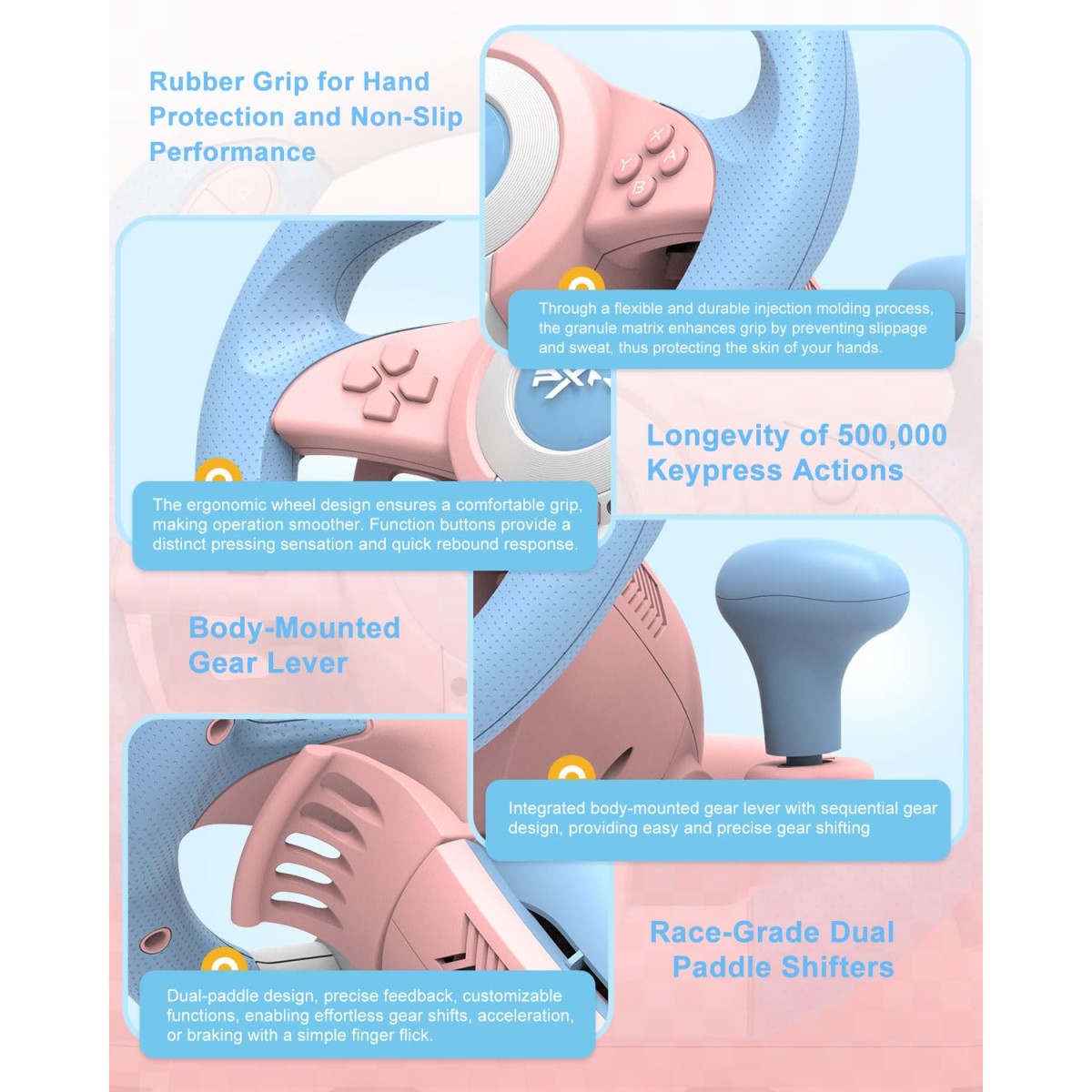 PXN V3 Pro Racing Steering Wheel and Pedals, 180° Steering Wheel with Pedal Board, Paddle Shifters and Vibration Feedback, Game Steering Wheel for PS4, Xbox One, PC, Xbox Series X|S, PS3, Switch -