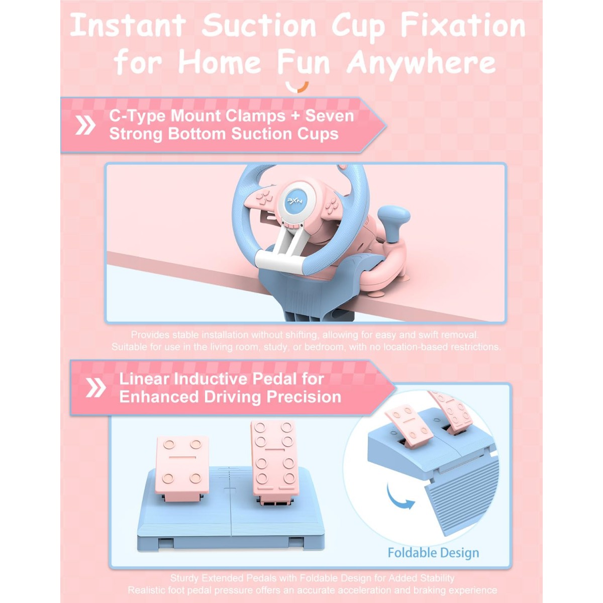 PXN V3 Pro Racing Steering Wheel and Pedals, 180° Steering Wheel with Pedal Board, Paddle Shifters and Vibration Feedback, Game Steering Wheel for PS4, Xbox One, PC, Xbox Series X|S, PS3, Switch -