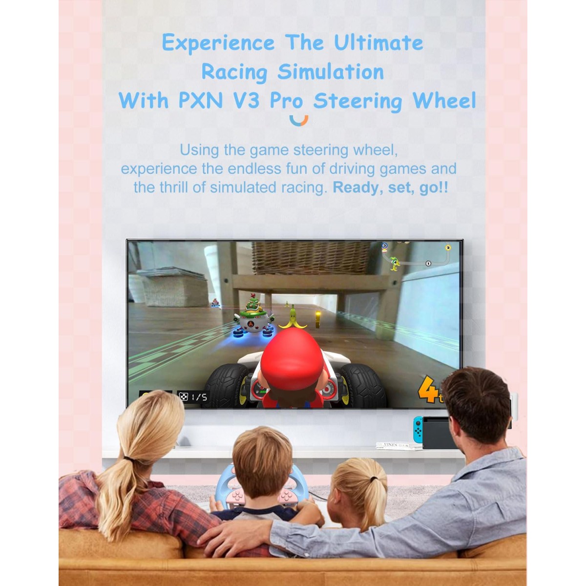 PXN V3 Pro Racing Steering Wheel and Pedals, 180° Steering Wheel with Pedal Board, Paddle Shifters and Vibration Feedback, Game Steering Wheel for PS4, Xbox One, PC, Xbox Series X|S, PS3, Switch -