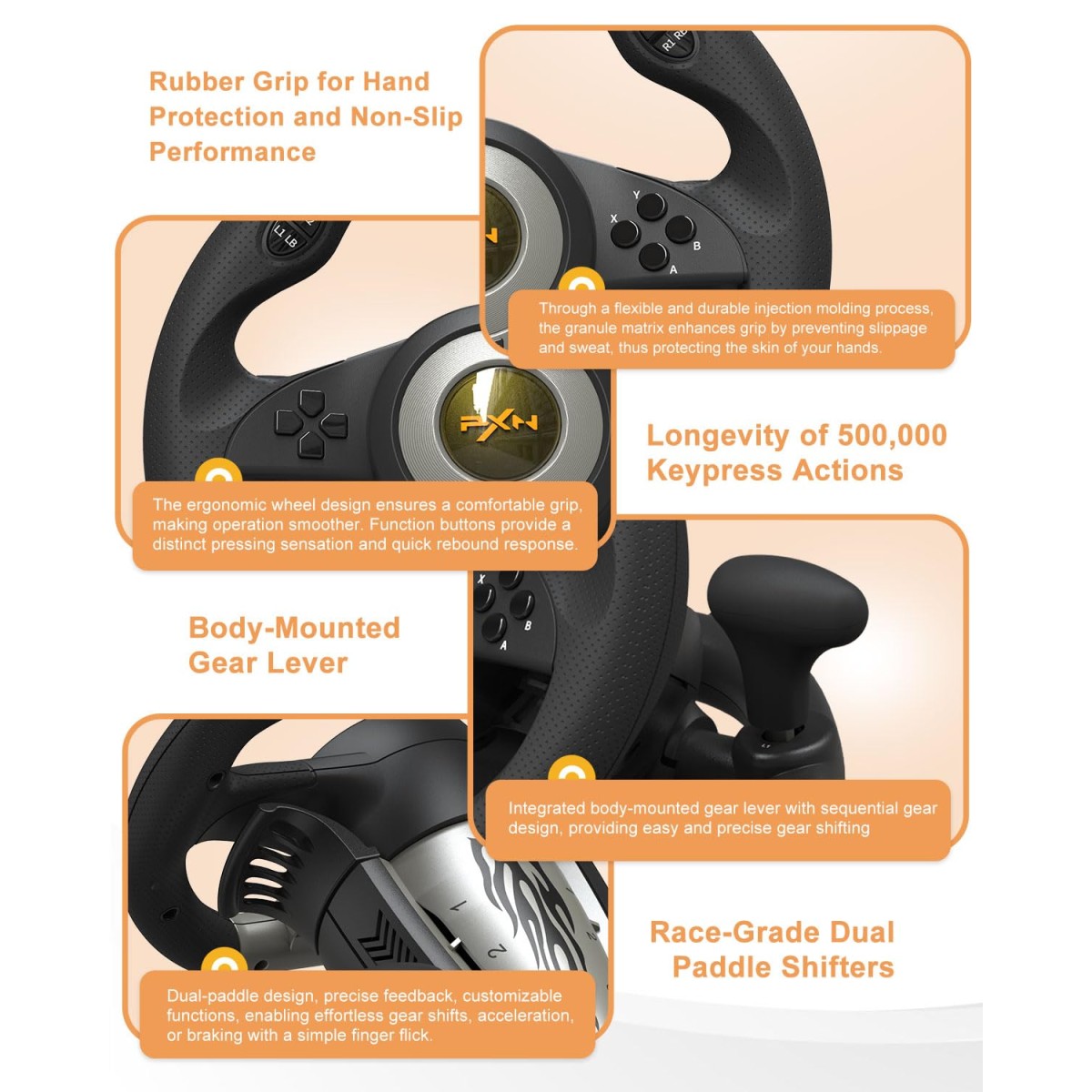 PXN V3 Pro Racing Steering Wheel and Pedals, 180° Steering Wheel with Pedal Board, Paddle Shifters and Vibration Feedback, Game Steering Wheel for PS4, Xbox One, PC, Xbox Series X|S, PS3, Switch -