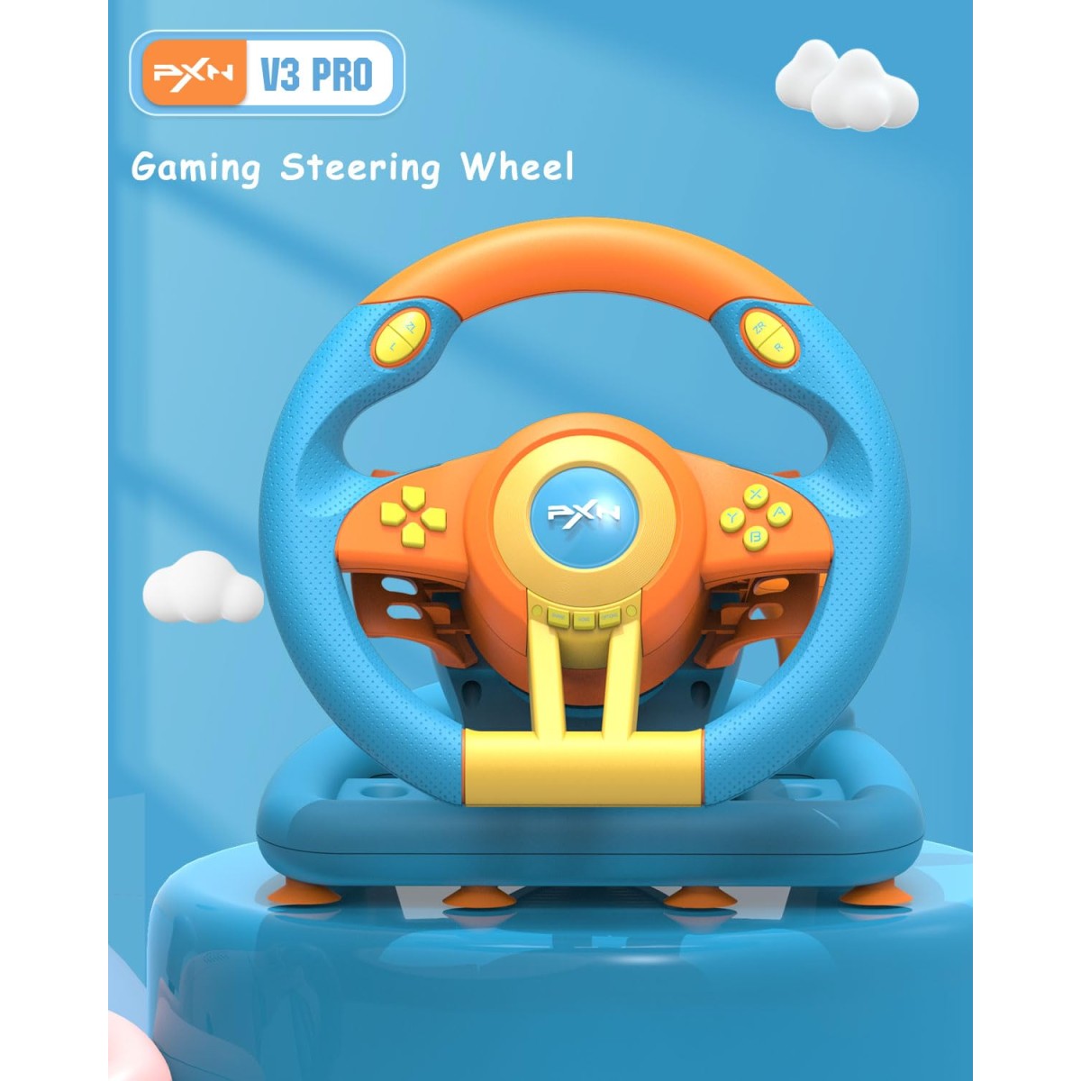 PXN V3 Pro Racing Steering Wheel and Pedals, 180° Steering Wheel with Pedal Board, Paddle Shifters and Vibration Feedback, Game Steering Wheel for PS4, Xbox One, PC, Xbox Series X|S, PS3, Switch -