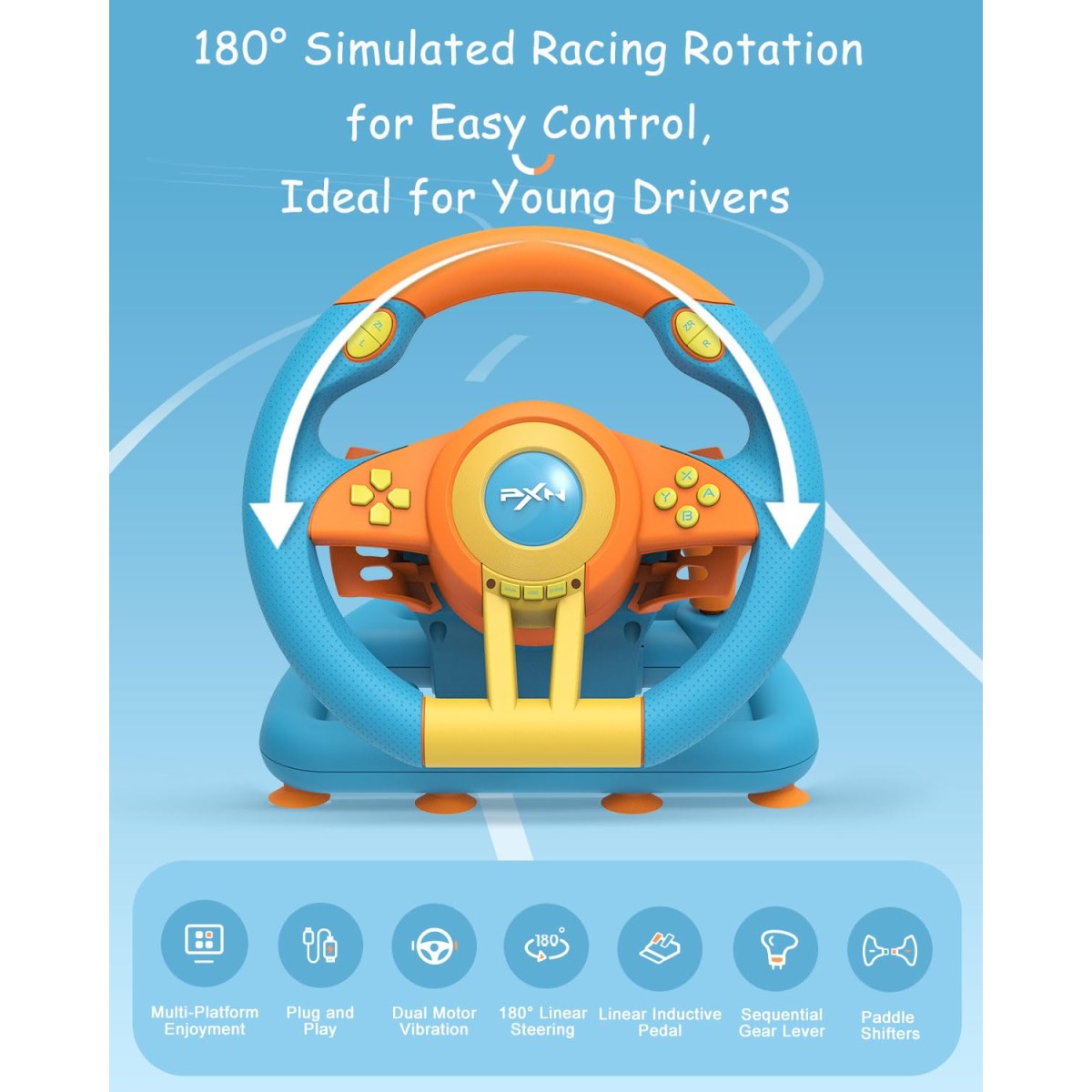 PXN V3 Pro Racing Steering Wheel and Pedals, 180° Steering Wheel with Pedal Board, Paddle Shifters and Vibration Feedback, Game Steering Wheel for PS4, Xbox One, PC, Xbox Series X|S, PS3, Switch -