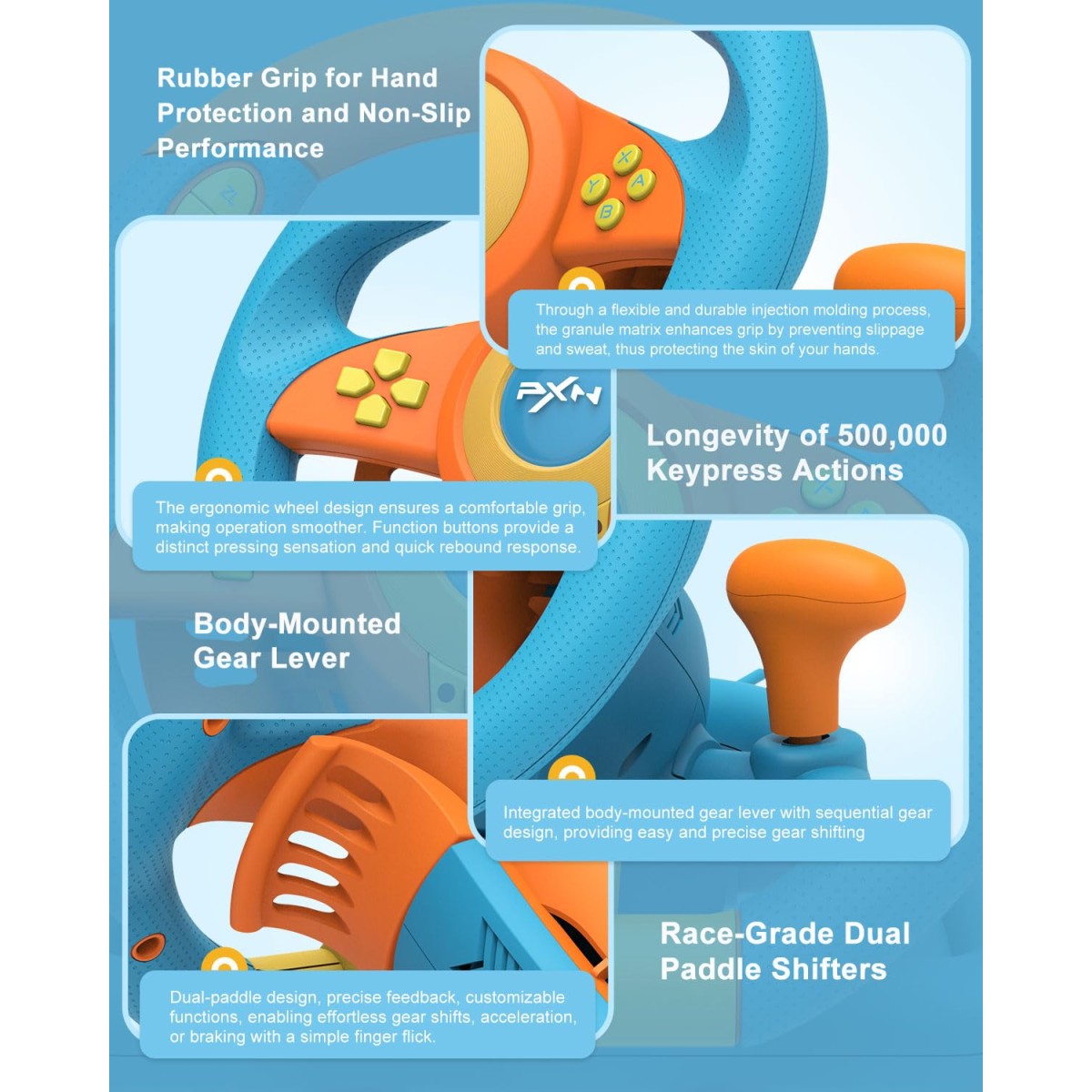 PXN V3 Pro Racing Steering Wheel and Pedals, 180° Steering Wheel with Pedal Board, Paddle Shifters and Vibration Feedback, Game Steering Wheel for PS4, Xbox One, PC, Xbox Series X|S, PS3, Switch -