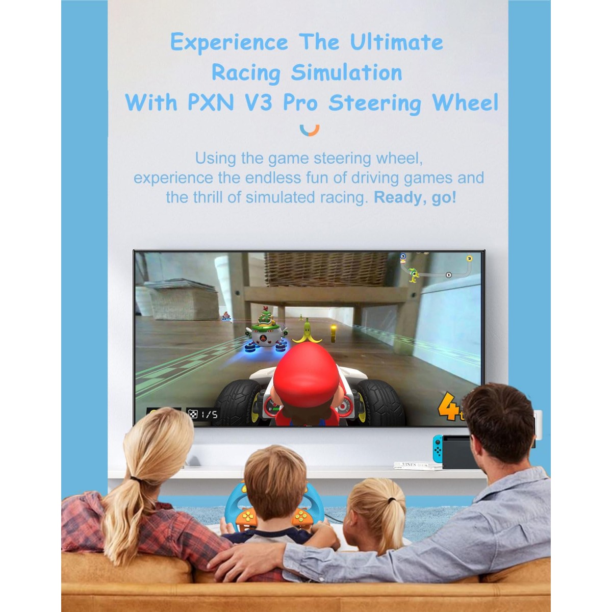 PXN V3 Pro Racing Steering Wheel and Pedals, 180° Steering Wheel with Pedal Board, Paddle Shifters and Vibration Feedback, Game Steering Wheel for PS4, Xbox One, PC, Xbox Series X|S, PS3, Switch -