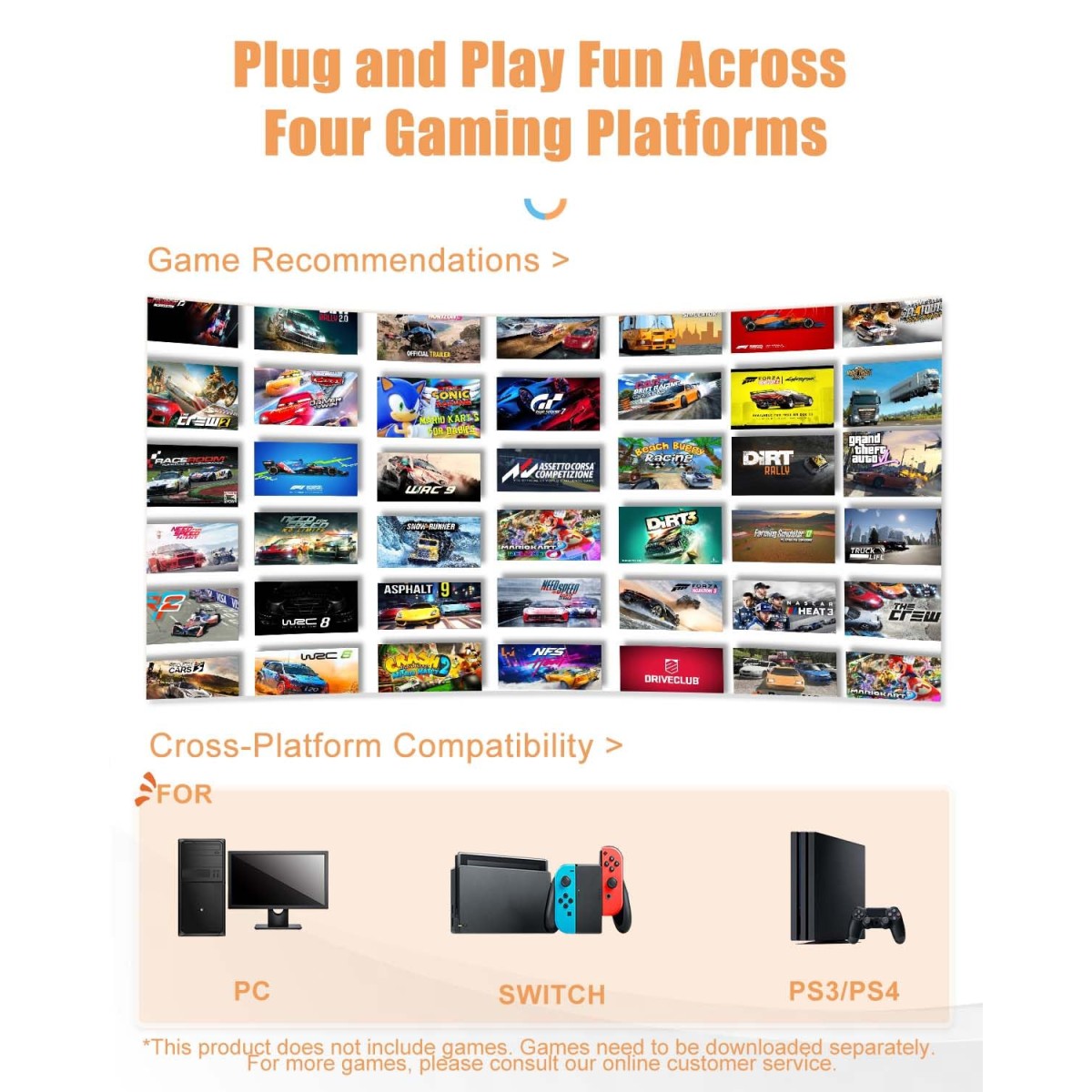 PXN V3 Pro Racing Steering Wheel and Pedals, 180° Steering Wheel with Pedal Board, Paddle Shifters and Vibration Feedback, Game Steering Wheel for PS4, Xbox One, PC, Xbox Series X|S, PS3, Switch -