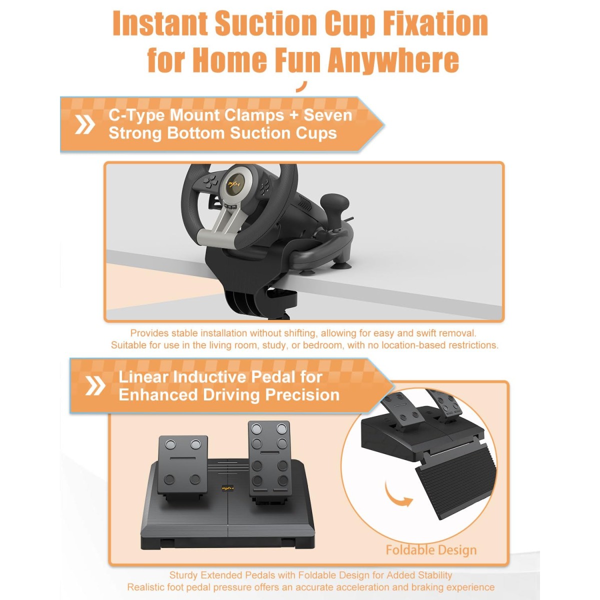 PXN V3 Pro Racing Steering Wheel and Pedals, 180° Steering Wheel with Pedal Board, Paddle Shifters and Vibration Feedback, Game Steering Wheel for PS4, Xbox One, PC, Xbox Series X|S, PS3, Switch -