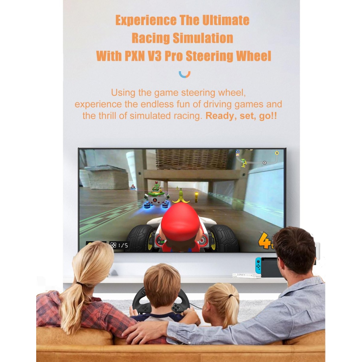 PXN V3 Pro Racing Steering Wheel and Pedals, 180° Steering Wheel with Pedal Board, Paddle Shifters and Vibration Feedback, Game Steering Wheel for PS4, Xbox One, PC, Xbox Series X|S, PS3, Switch -