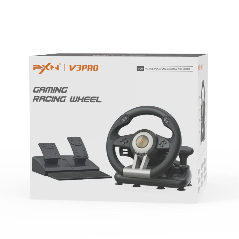 PXN V3 Pro Racing Steering Wheel and Pedals, 180° Steering Wheel with Pedal Board, Paddle Shifters and Vibration Feedback, Game Steering Wheel for PS4, Xbox One, PC, Xbox Series X|S, PS3, Switch - PXN V3 Pro Racing Steering Wheel and Pedals, 180° Steering Wheel with Pedal Board, Paddle Shifters and Vibration Feedback, Game Steering Wheel for PS4, Xbox One, PC, Xbox Series X|S, PS3, Switch -
