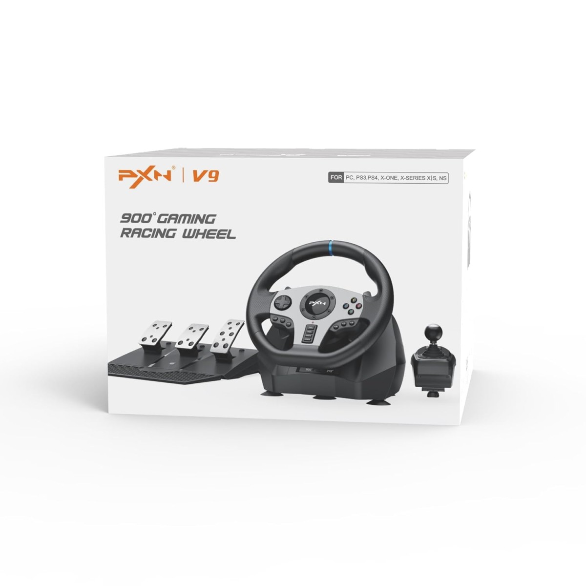 PXN V9 Driving Racing Steering Wheel with Pedals, Gear Shifter, 270/900° Racing Simulator, Compatible with PC, PS3, PS4, Xbox Series S|X, Xbox One S|X, for Nintendo Switch