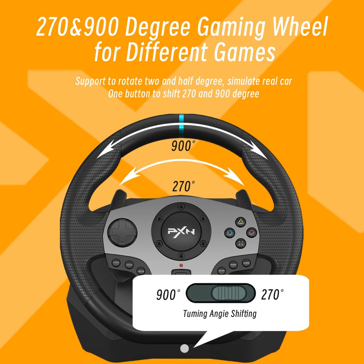 PXN V9 Driving Racing Steering Wheel with Pedals, Gear Shifter, 270/900° Racing Simulator, Compatible with PC, PS3, PS4, Xbox Series S|X, Xbox One S|X, for Nintendo Switch