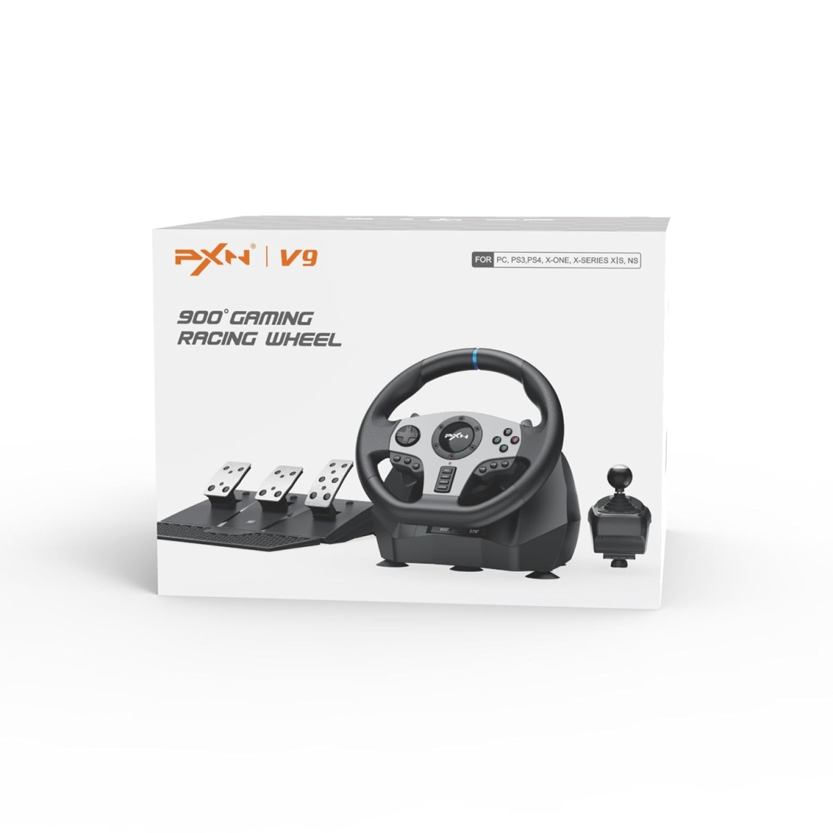 PXN V9 Driving Racing Steering Wheel with Pedals, Gear Shifter, 270/900° Racing Simulator, Compatible with PC, PS3, PS4, Xbox Series S|X, Xbox One S|X, for Nintendo Switch