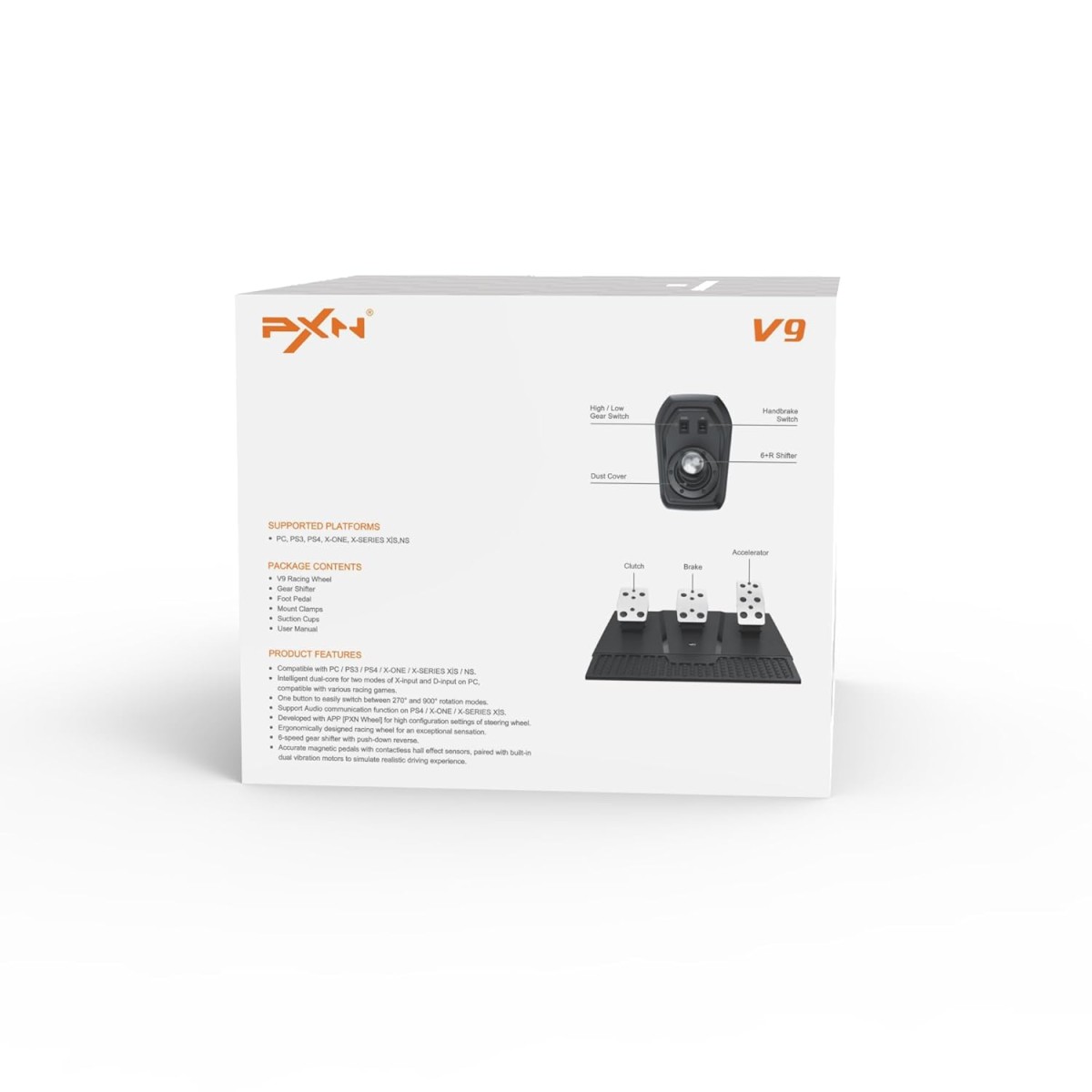 PXN V9 Driving Racing Steering Wheel with Pedals, Gear Shifter, 270/900° Racing Simulator, Compatible with PC, PS3, PS4, Xbox Series S|X, Xbox One S|X, for Nintendo Switch