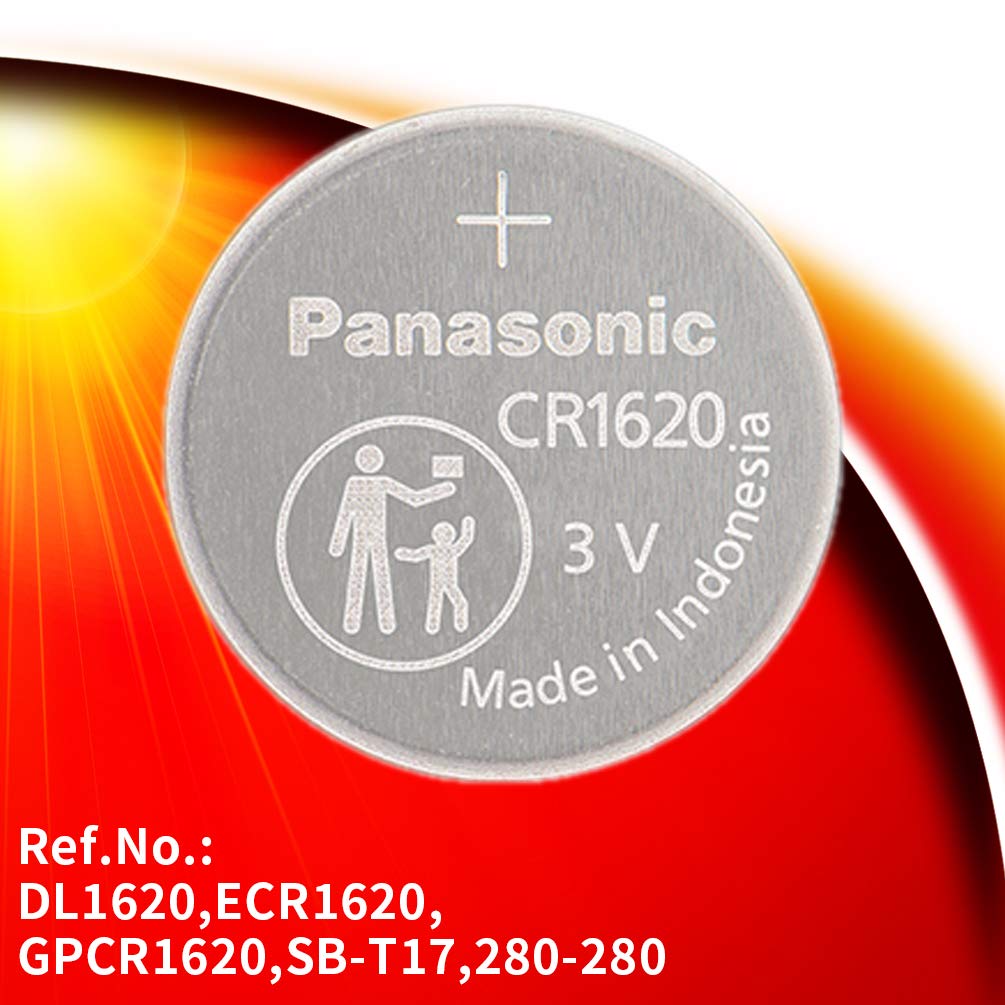 Panasonic CR-1620 Lithium Coin Battery 3v - Pack of 5 Provide Long Lasting Power in a Variety of Devices,from keyless-Entry fobs to Toys