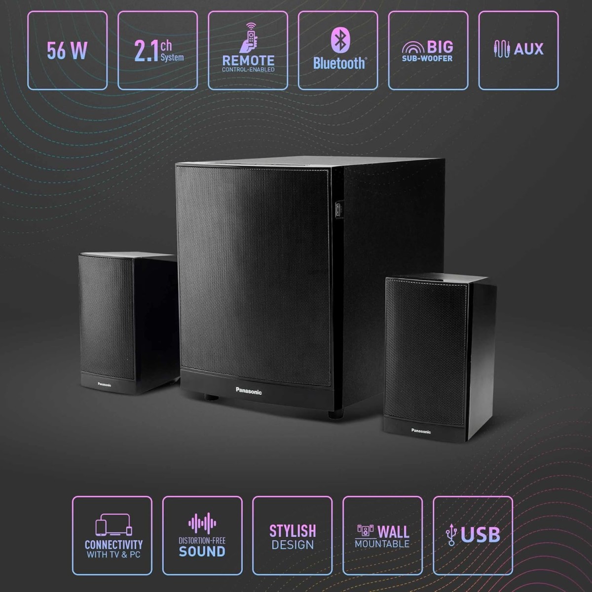 Panasonic SC-HT240GW-K Wireless Bluetooth Home Theatre (Black, 2.1 Channel, 56W) Panasonic SC-HT240GW-K Wireless Bluetooth Home Theatre (Black, 2.1 Channel, 56W)