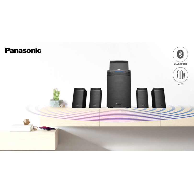 Panasonic SC-HT550GW-K 5.1 Ch Home Theatre with Real Surround Sound, 150 W, Bluetooth, USB, AUX, RCA, Powerful Subwoofer, Wall mountable Speakers, Remote for Volume & Bass Control (Black) Panasonic SC-HT550GW-K 5.1 Ch Home Theatre with Real Surround Sound, 150 W, Bluetooth, USB, AUX, RCA, Powerful Subwoofer, Wall mountable Speakers, Remote for Volume & Bass Control (Black)