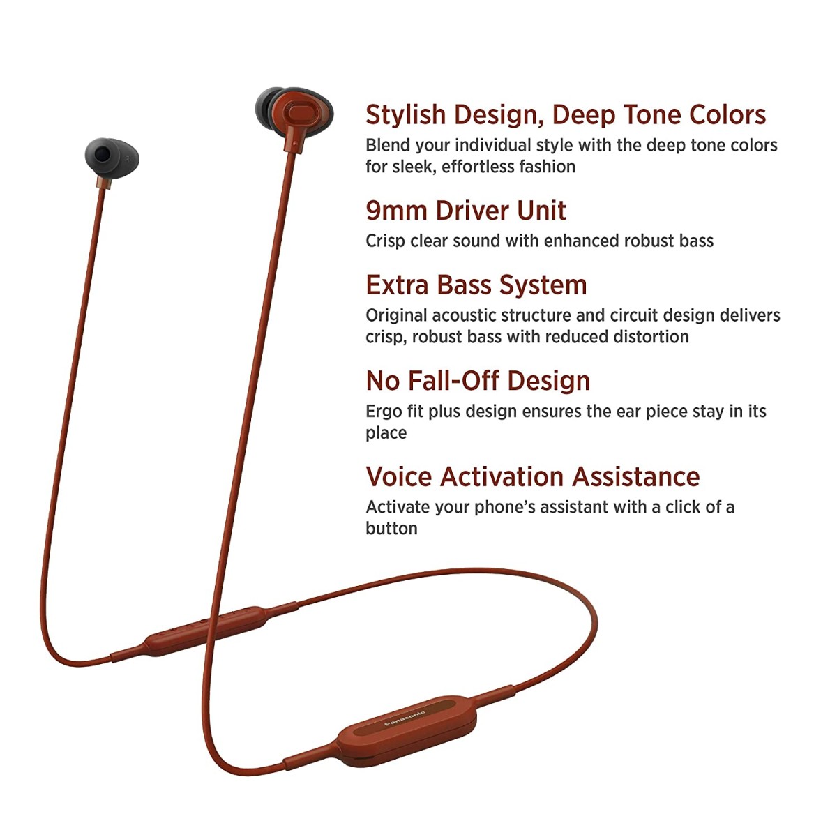 Panasonic Wireless in-Ear Headphone with Extra Bass red