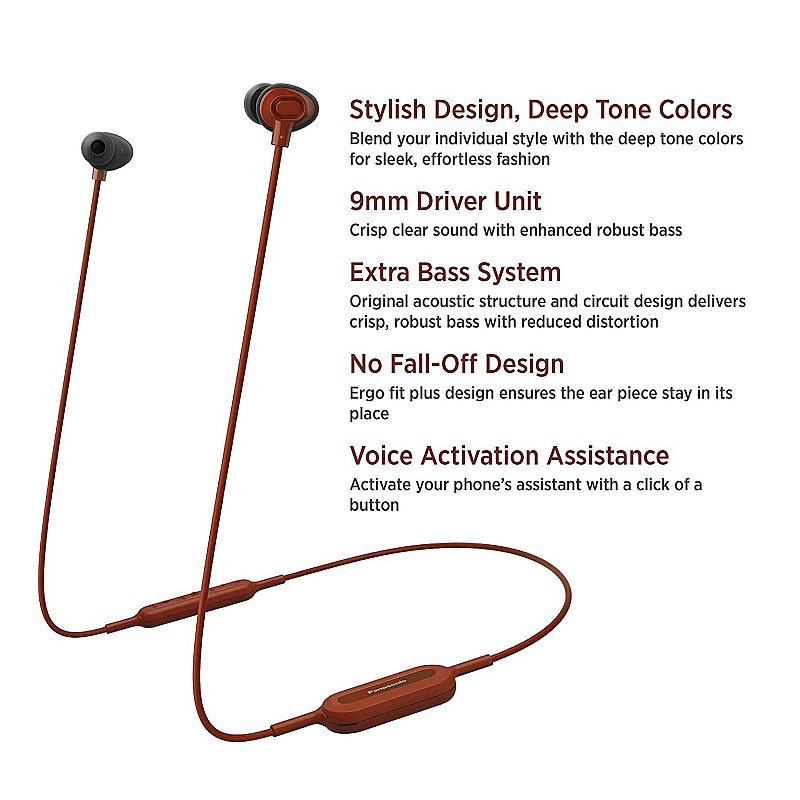 Panasonic Wireless in-Ear Headphone with Extra Bass red