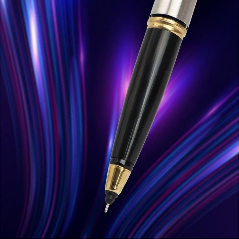 Parker Galaxy Stainless Steel Gold Trim Roller Ball Pen| Ink Color - Blue | Leading Pen For Corporate