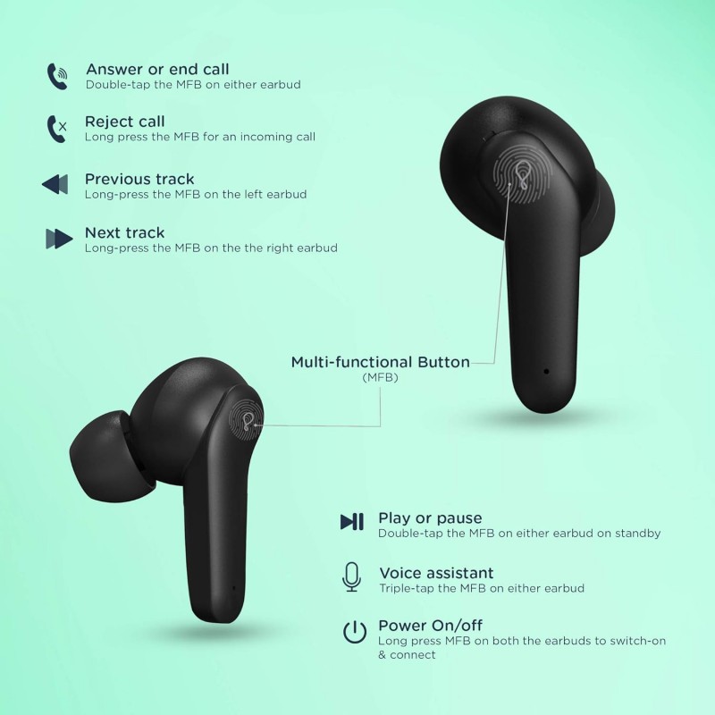 Pebble Arc TWS Earbuds with Bluetooth V5.0, Immersive Audio, Up to 15H Total Playback, Instant Voice Assistant, Easy Access Controls with Mic and Dual Tone Ergonomic Design (White) Type C Charging case