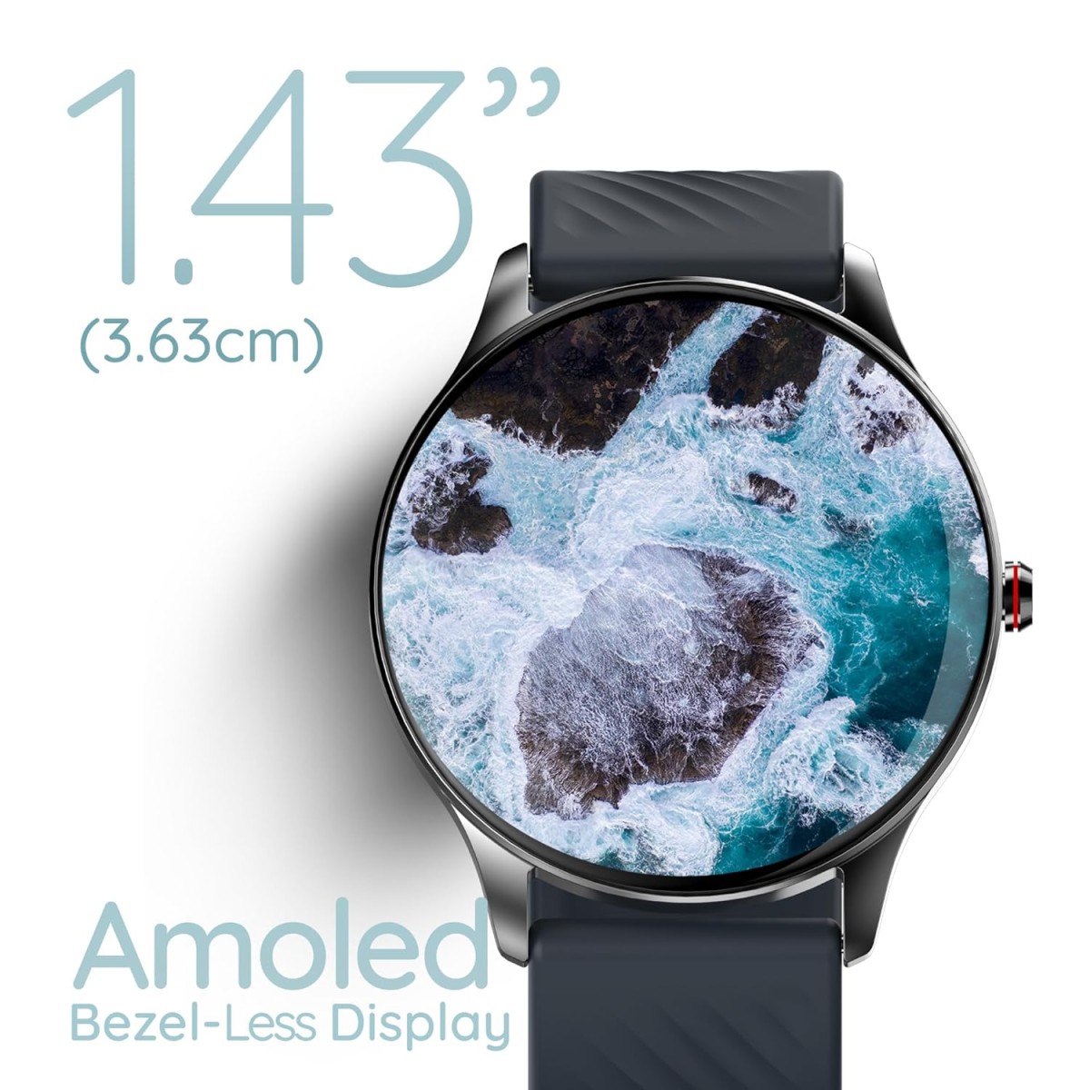 Pebble Ascent 1.43"(3.63 cm) Amoled Bezel-Less Display, 700 Nits Brigtness, Always on Display, BT Calling, Health Monitoring, Multiple Sports Modes - Winter Blue