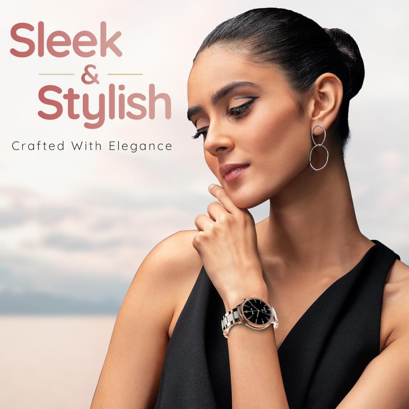 Pebble Celia 1.32" HD Infinite Display, BT Calling, Women's Health suite, Sleek Dial Smartwatch  (Gold Strap, Free Size)