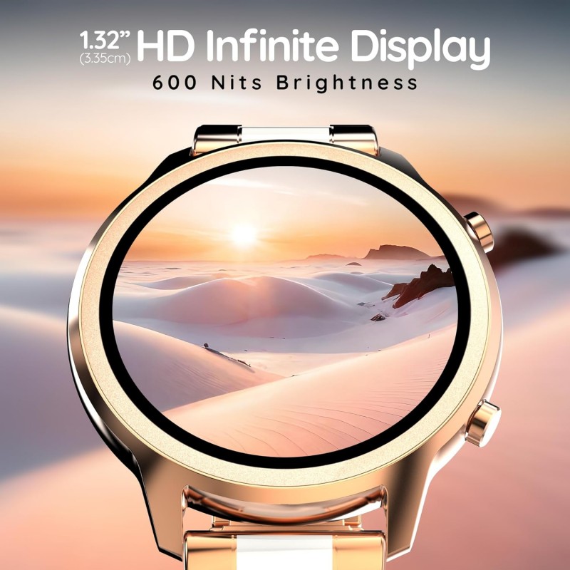 Pebble Celia 1.32" HD Infinite Display, BT Calling, Women's Health suite, Sleek Dial Smartwatch  (Gold Strap, Free Size)