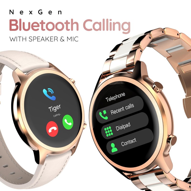Pebble Celia 1.32" HD Infinite Display, BT Calling, Women's Health suite, Sleek Dial Smartwatch  (Gold Strap, Free Size)