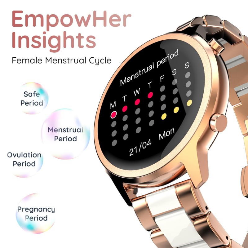Pebble Celia 1.32" HD Infinite Display, BT Calling, Women's Health suite, Sleek Dial Smartwatch  (Gold Strap, Free Size)