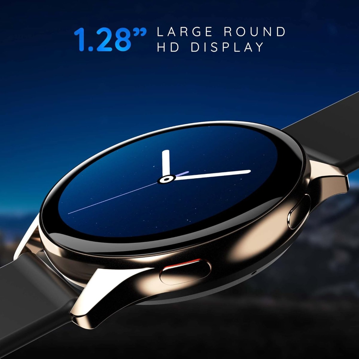 Pebble Dart 1.28" Round HD Display, Bluetooth Calling, Voice Assitance, Sleep Monitor, Alarm & Notification Smartwatch - Midnight Gold