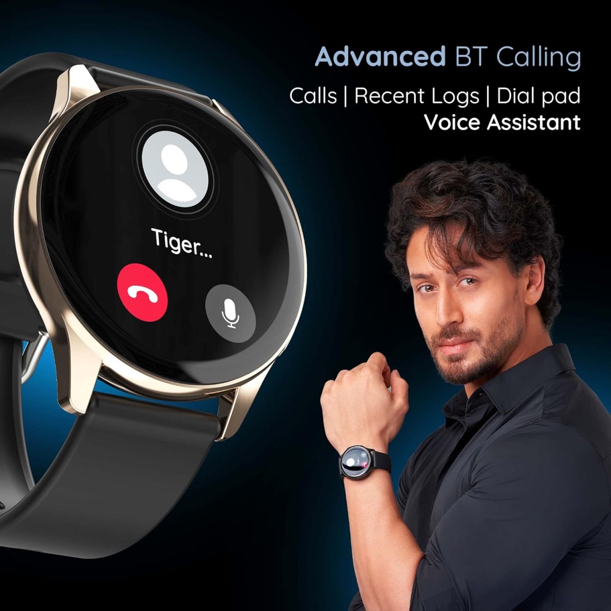 Pebble Dart 1.28" Round HD Display, Bluetooth Calling, Voice Assitance, Sleep Monitor, Alarm & Notification Smartwatch - Midnight Gold