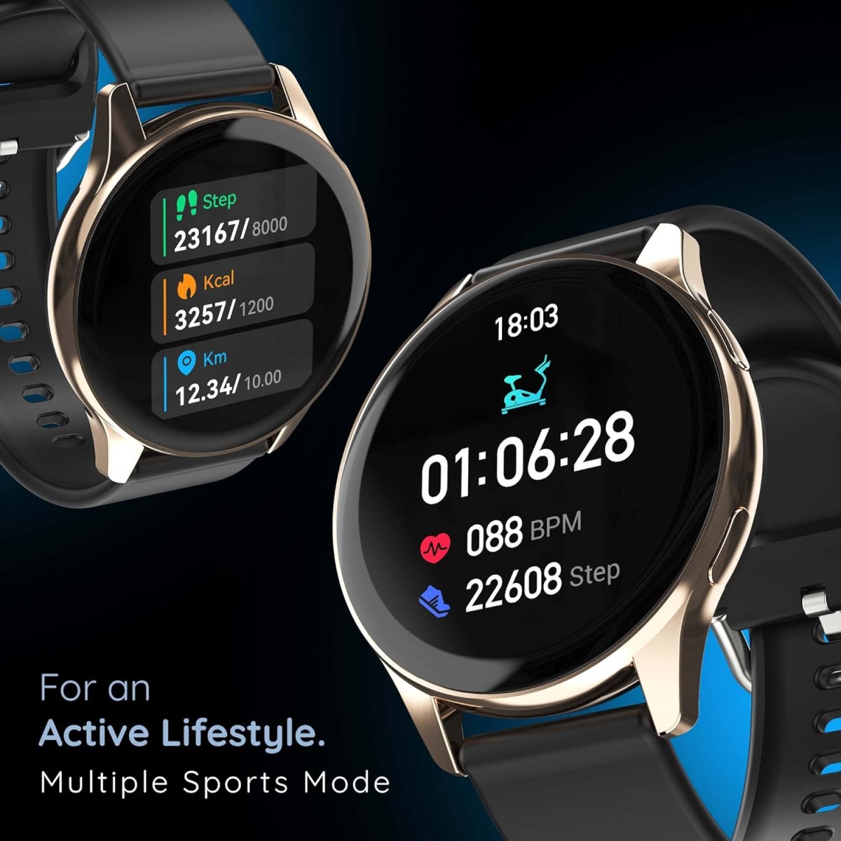 Pebble Dart 1.28" Round HD Display, Bluetooth Calling, Voice Assitance, Sleep Monitor, Alarm & Notification Smartwatch - Midnight Gold