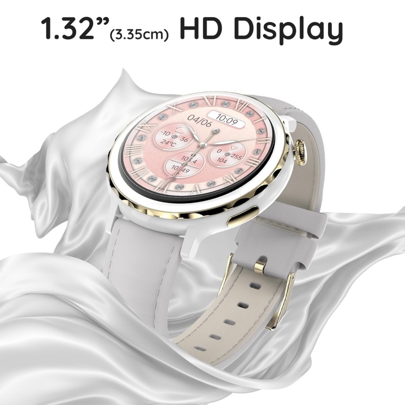 Pebble Diva 1.32" BT Calling, Female Health, Health Suite, Alarm and Notification (Snow Leather)